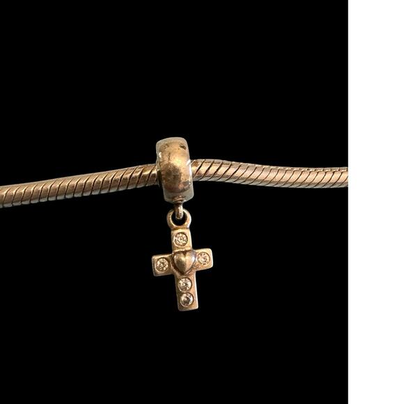 Authentic Pandora sterling silver cross dangle charm with CZ chips - Picture 1 of 1
